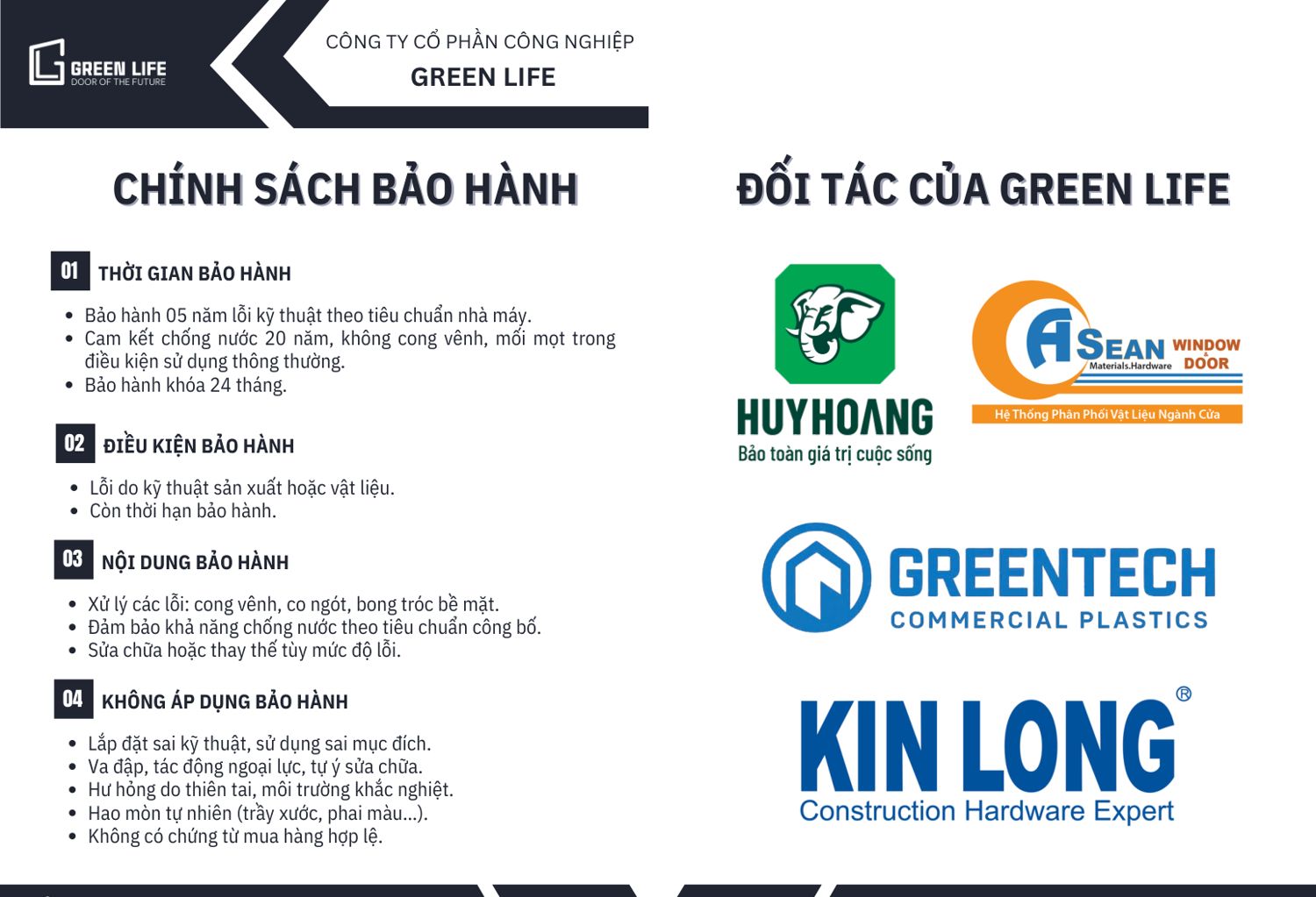 Chính sách bảo hành và đối tác của Green Life