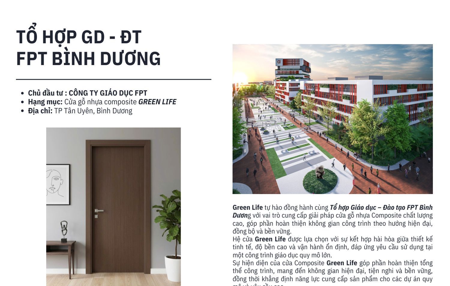 Công trình sử dụng cửa Green Life: tổ hợp giáo dục FPT Bình Dương