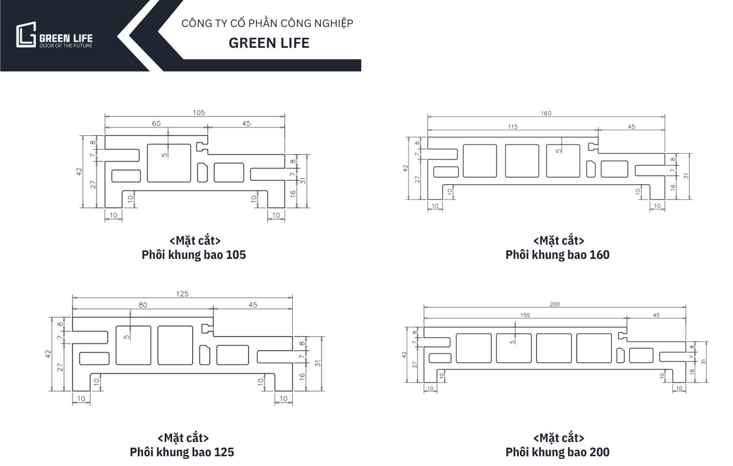 Mặt cắt các phôi khung bao cửa Green Life