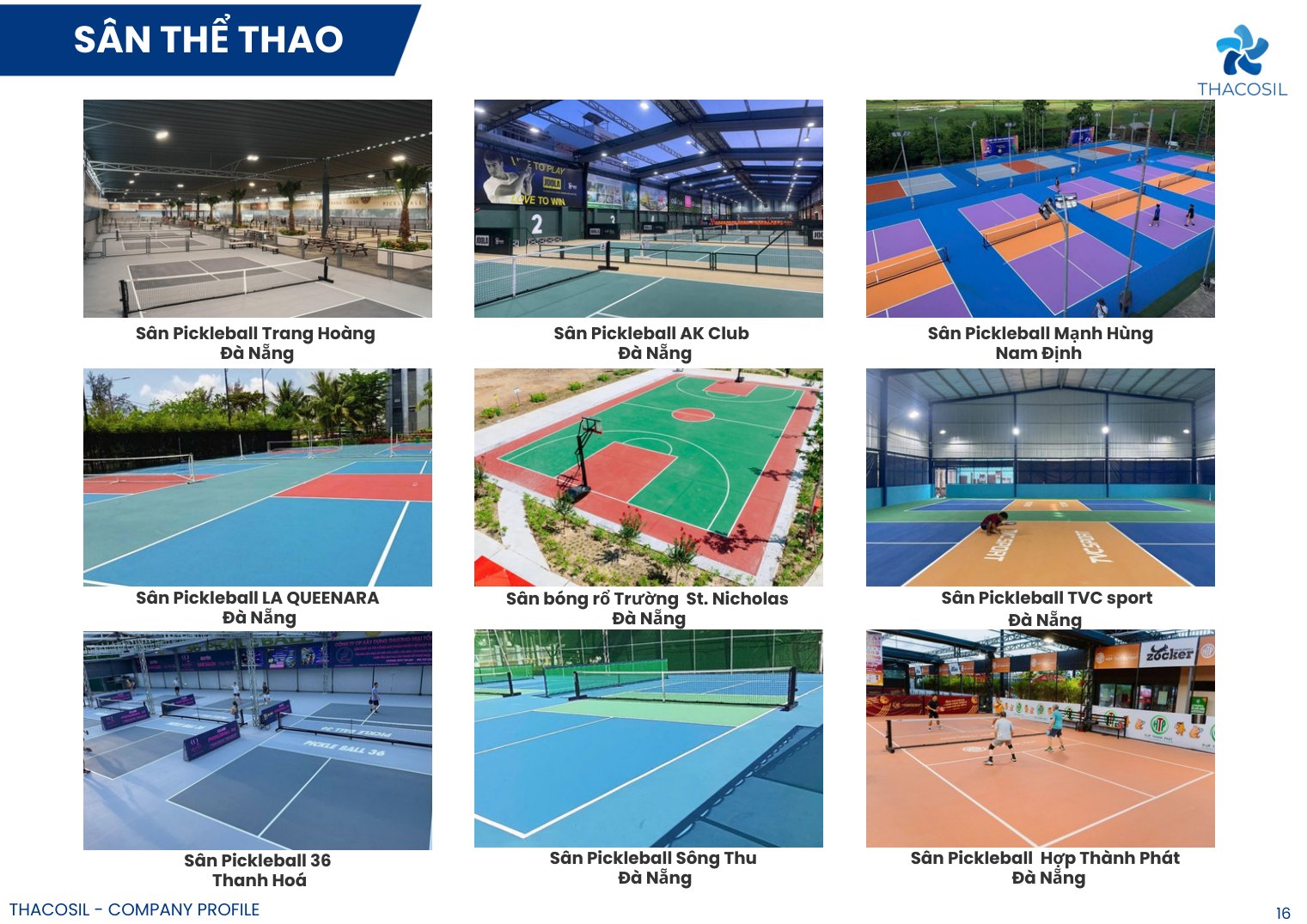 Các sân pickleball, tennis, bóng rổ do Thacosil thi công